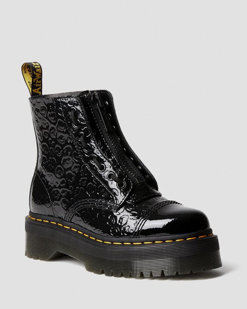 Dr Martens Sinclair Leopard Emboss Lak Leren Platform Laarzen Dames Zwart Leopard | NL 527YXF